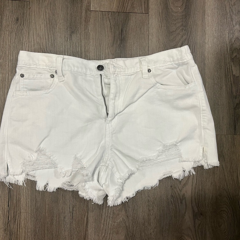 Aerie White Distressed Jean Shorts